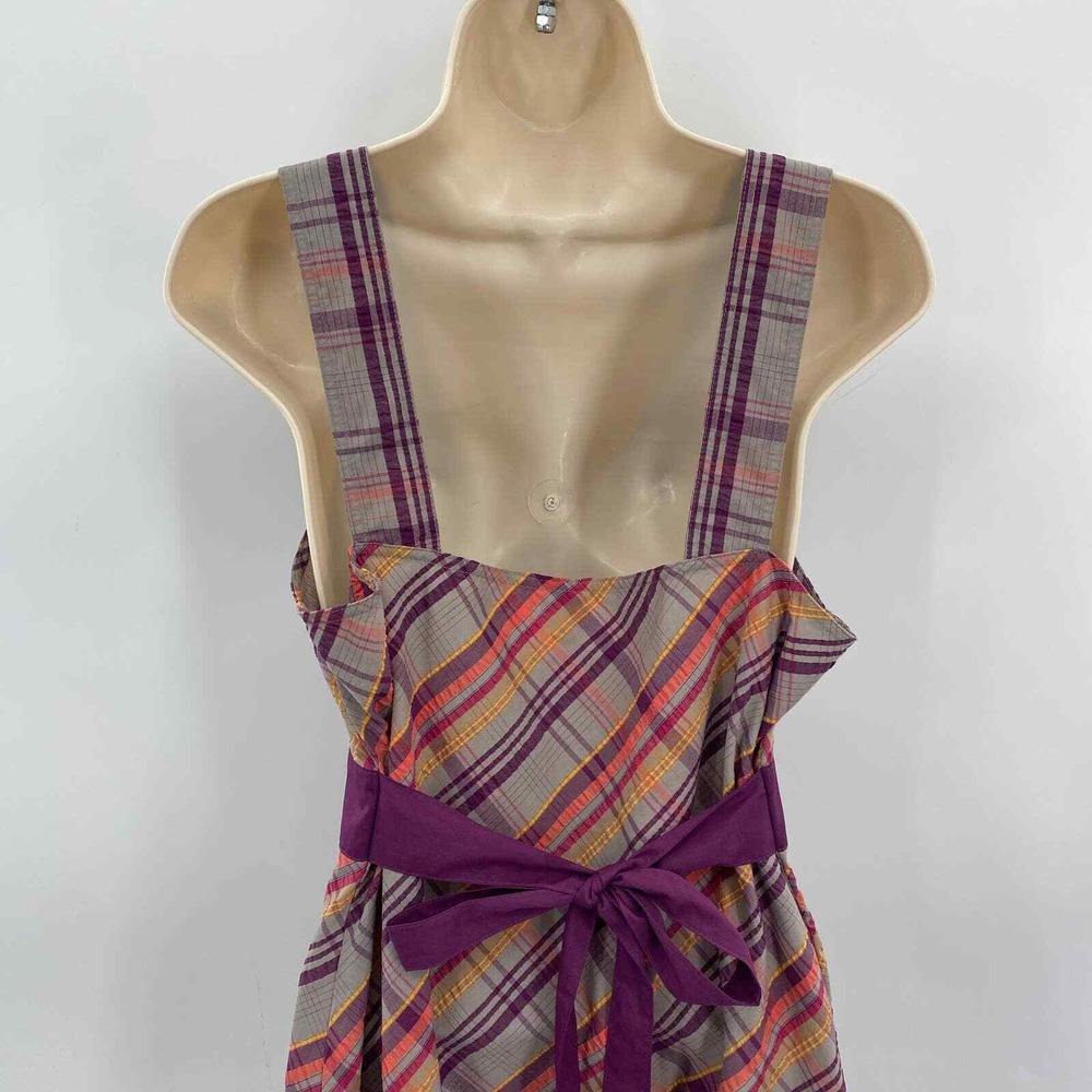 Patagonia Sun Dress Womens 14 Purple Plaid Polyester Organic Cotton Tie back - Picture 4 of 8